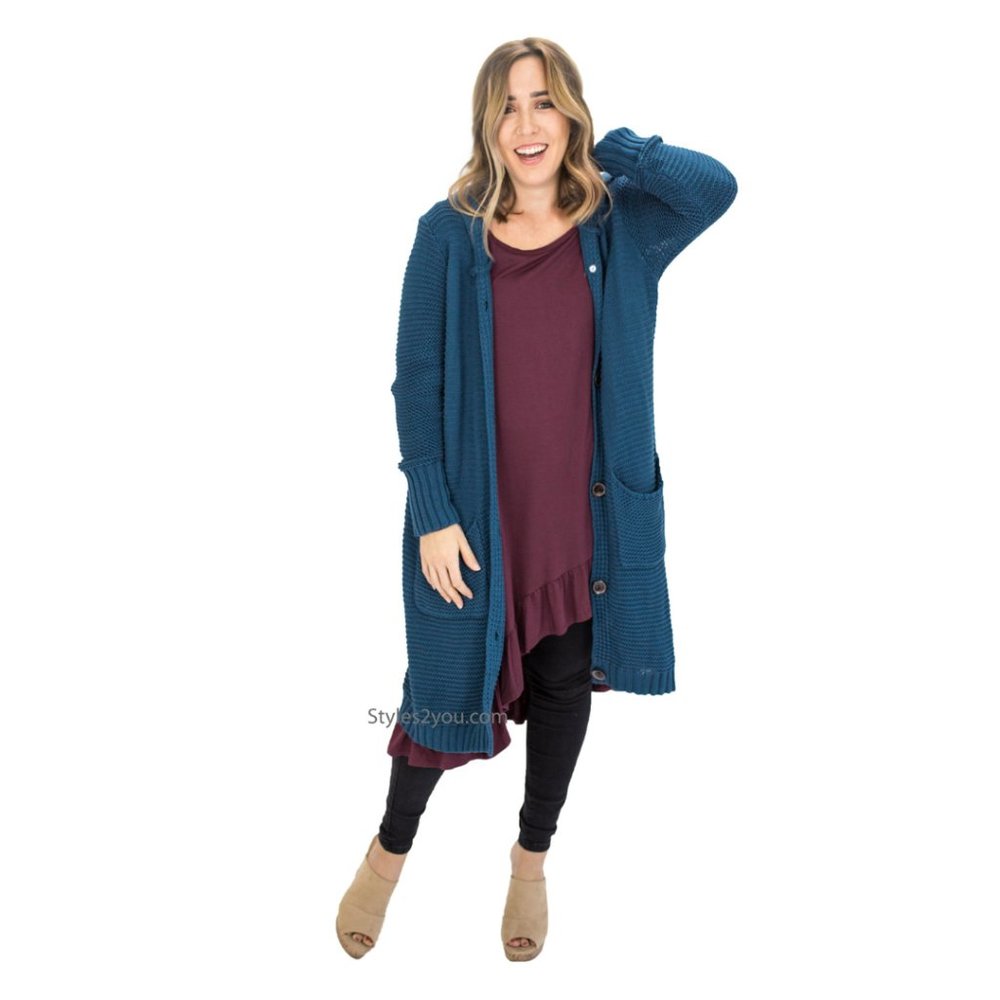 NWT Easel Clothing Oversized Laffey Cardigan in Teal
